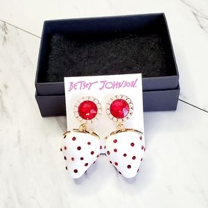 Betsey Johnson white strawberry earrings with red gems